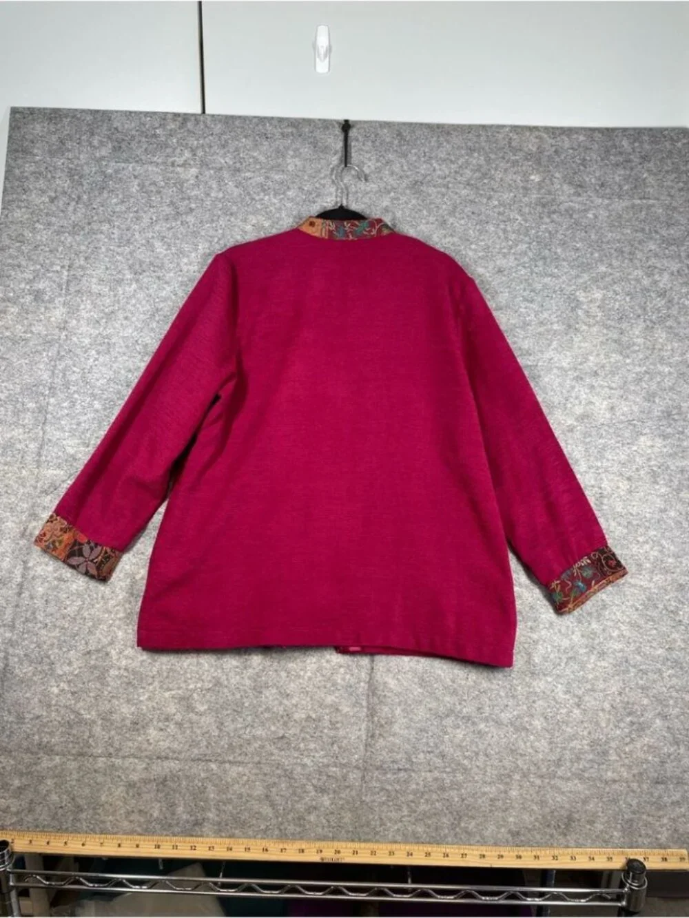 Vintage Napa Valley Embroidered Magenta Jacket Paisley Trim Large Boho Artsy